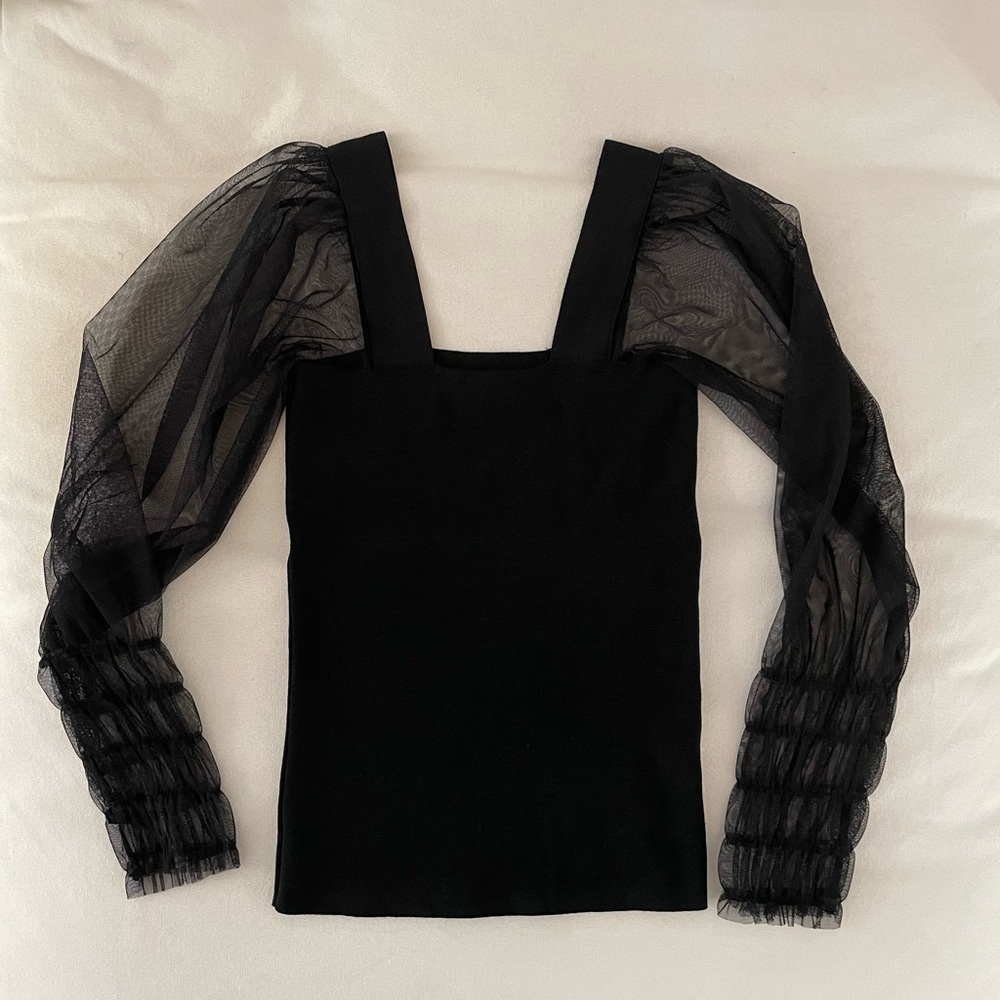 Mango black mesh sleeve top